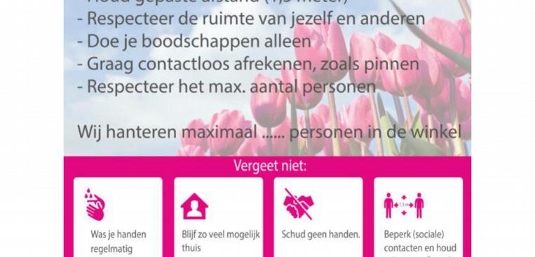 Coronaposter met richtlijnen voor winkelend publiek